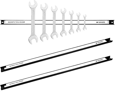 Navaris Set of 3 Magnetic Tool Holder Rack - 24 Inch Heavy Duty Garage Wall Holder Strip for Tools - Tool Bar with Magnet for Screwdriver, Wrench