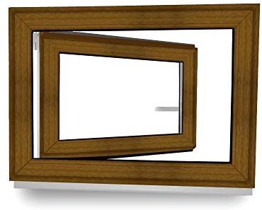Kunststofffenster - 2-Fach Verglasung - 70 mm Rahmenprofil - innen weiß, außen Golden Oak - BxH: 500x600 mm DIN Rechts