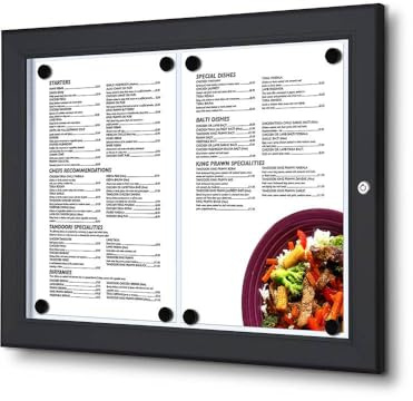 Schaukasten schwarz für Speisekarten 2x A4 | wetterfest für außen am Eingang | schwarz, magnetische Rückwand, abschließbar | Speisekartenkasten für Restaurant, Hotel, Gastronomie, Wandmontage