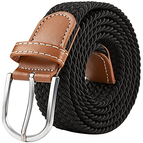 Yangbaga Stretchgürtel Damen Komfortabel Elastische Geflochtener Stretch Gürtel für Damen und Herren （105-125cm (schwarz)