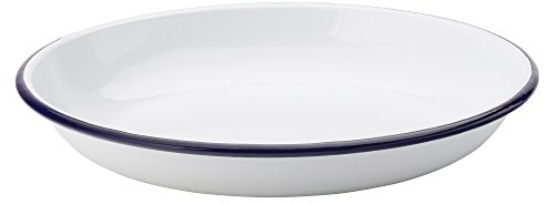 Utopia Eagle Enamel Deep Plates 8.5 / 22cm - Single - White Enamel Oval Plates with Blue Rim