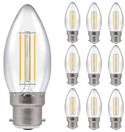 Pack of 10 x Crompton LED Dimmable Filament Candle Light Bulb Clear 5W B22 BC 2700K Warm