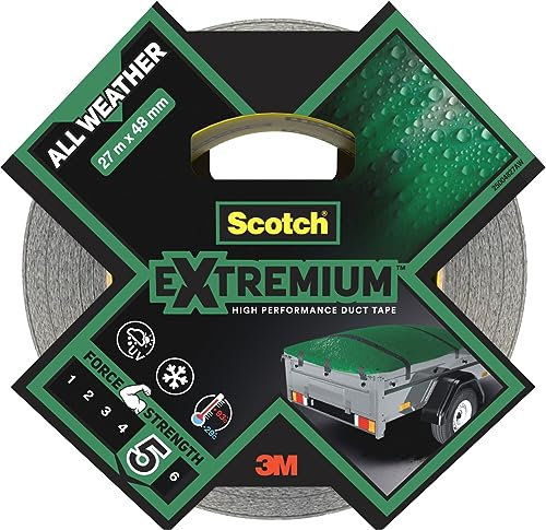 Scotch Extremium Gewebeband All Weather, 27 m x 48 mm, Hochleistungs-Klebeband für den Außenbereich, Panzertape - Wasserdichtes, Wetterfestes Reparaturband zum Befestigen und Abdichten