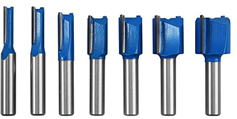 AUTOUTLET 7 Stück Nutfräser Set | 8mm Schaft | Größen: 6mm, 8mm, 10mm, 12mm, 14mm, 18mm, 20mm | Holz Gerade Router Bit Set, Hartmetall Fräsen Werkzeug Set für Holzbearbeitung, Rillenmeißel-Bits