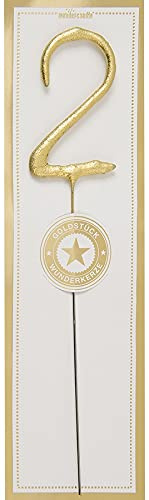 schenken-24 Wunderkerze Zahl 2 Gold 20 cm Geburtstag Kuchen Torte