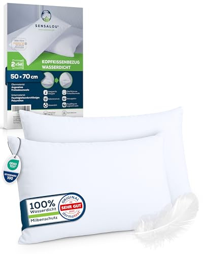 Sensalou 2er Set Kissenbezug Wasserdicht 50x70 cm - Weißer Kopfkissenbezug | Atmungsaktiver Kissenschoner mit Reißverschluss, Anti-Milben Schutzbezug für Allergiker, Öko-Tex zertifizierte Kissenhülle