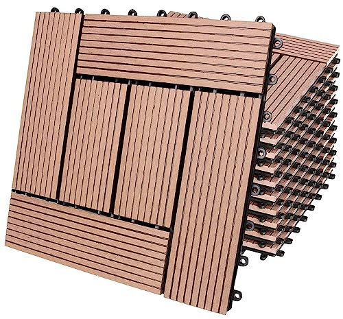 11x Dalles de Jardin clipsables en Bois Composite WPC Terracotta 30 x 30 cm Type mosaïque Revêtement de Sol extérieur