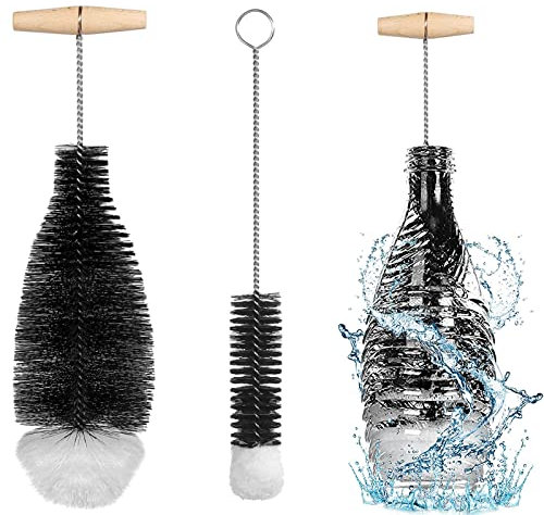 Homefantasy 2 Stück Flaschenbürste für Glasflaschen Flaschenreiniger,Kratzfreie Reinigungsbürste Flaschenreiniger mit Baumwollkopf,für Glaskaraffe,Trinkflaschen,Babyflaschen,Sodaflaschen(Schwarz)