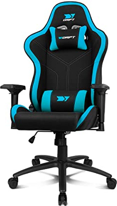 DRIFT GAMING DR110 - Silla Gaming Profesional, Tejido Fabric Alta transpirabilidad, reposabrazos 4D, Ruedas silenciosas, pistón Clase 4, inclinación, cojín Lumbar y Cervical, Color Negro/Azul