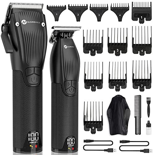 Profi Haarschneidemaschine und T-Klingen Trimmer Kit für Herren - Slopehill Schnurloser Barber Haarschneider Mit LED -Anzeige, Präzisions Haartrimmer Bartschneider Barttrimmer Set für Männer