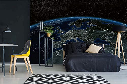 Vlies Fototapete EUROPA VOM WELTRAUM 375 x 250 cm (inkl. Kleister) - Vlies Tapete, Wandtapete, Wandbilder - Tapete für Wohnzimmer Schlafzimmer, Büro, Küche - Montagefertig