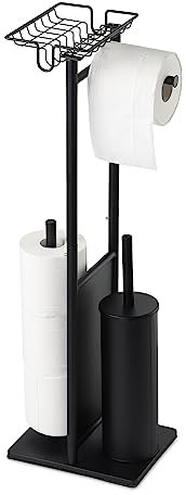 Toilettenpapierhalter Stehend mit Klobürste-Multifunktionaler WC Garnitur inklusive hochwertiger Toilettenbürste, praktischem Klopapierhalter, Platz für Ersatzrollen und Oberer Ablage