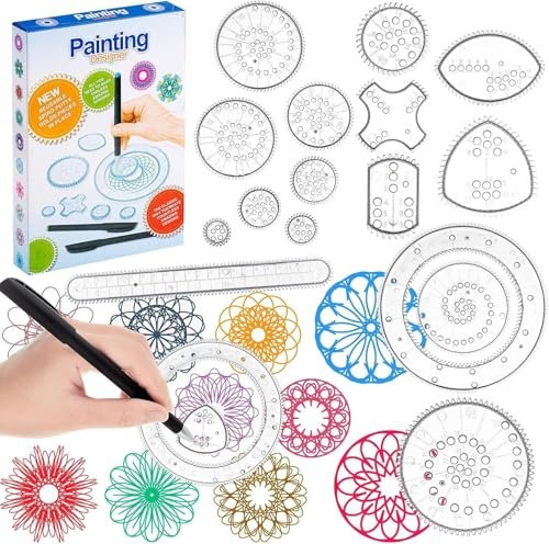 Harxin Zeichnungs Blumen Lineal Set, Geometrische Spiralkunst-Zahnradlineal, Kreismalvorlage für Zeichnen, Kunststoff-Malvorlagenlineal für DIY-Kunsthandwerk und Skizzen