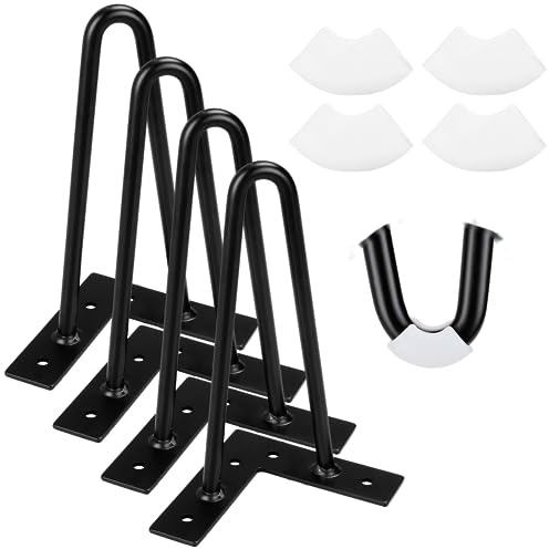 GOYADA Lot de 4 Pieds de Table en Épingle à Cheveux 20 CM, Pied de Table Basse Metal Noir avec des Vis, Pied Meuble Industriel pour Table Basse, Armoire, avec Protecteurs de Sol en Caoutchouc