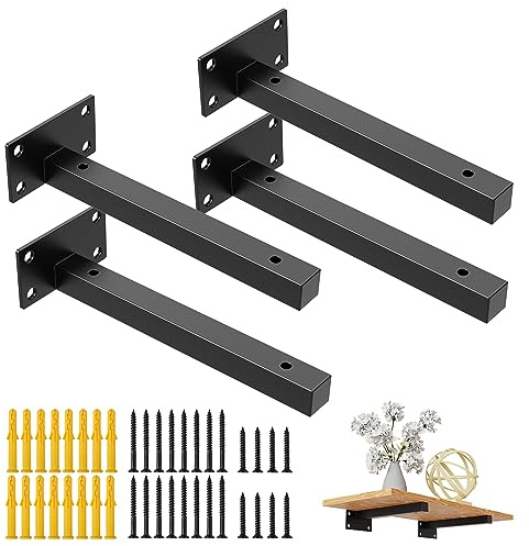 4 Pezzi Staffe per Mensole Pesanti,Supporto Mensole da Muro,Staffe per Scaffali Industriale,Mensola Galleggiant Supporto di Metallo Nero,Montato per Scaffali Stile Vintage,per Reggi Mensola (8in/20cm)