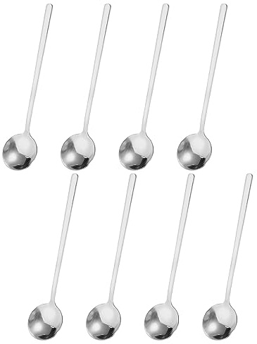 uxcell 8Pcs Stainless Steel Espresso Spoons 5 Inch Mini Coffee Spoon Teaspoon Mini Stirring Spoons for Coffee Dessert Ice Cream Cake, Silver