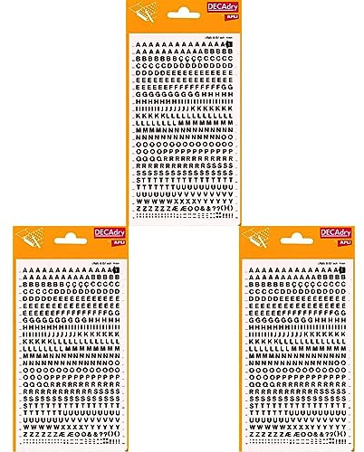 Buchstaben und Zahlen übertragbar, schwarz. Buchstaben 4 mm Schwarz (Packung mit 3)