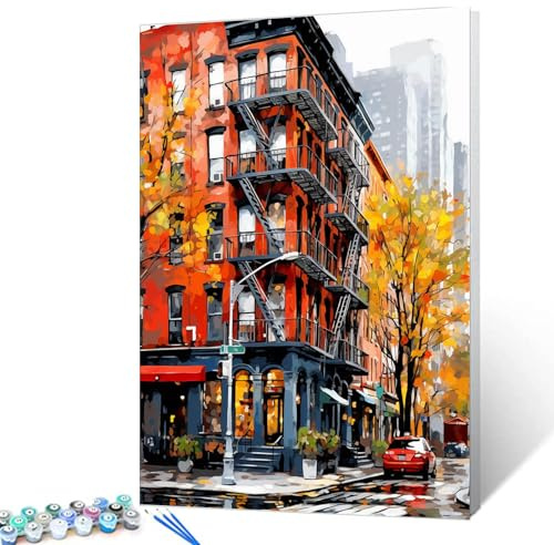 New York City Landschafts-Ölgemälde, Malen nach Zahlen, 40,6 x 50,8 cm, Leinwand, fiktive Landschaft, Graffiti, DIY-Malerei für Kinder, Studenten, Erwachsene, Anfänger, mit Pinseln, Acryl-Pigment