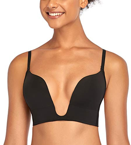 DotVol Dam djup V-ringad push up bh konvertibel bygellös multiway BH, svart, 70D