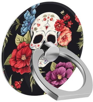 yicomon Cell Phone Ring Holder Grip, Flower Floral Rose Horrible Cool Skull Finger Ring Stand 360 Degree Rotation Universal Cell Phone Back Hand Grip Finger Ring Kickstand
