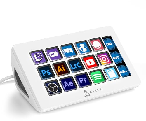 AJAZZ AKP153 Studiodeck, Stream-Controller, 15 Makrotasten, Seitenbildschirm, auslösen von Aktion in Software wie OBS, Twitch, YouTube und mehr, für Content Creators, Streaming, Gaming, Mac/PC, Weiß