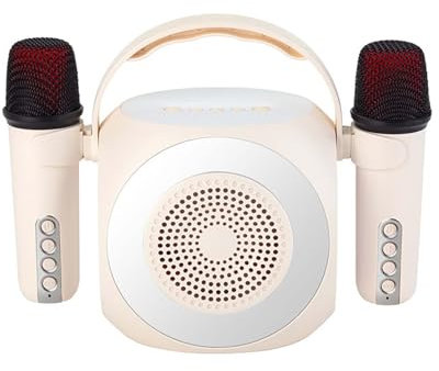 Mini Karaoke con 2 microfoni wireless, effetti di cambio voce e luci LED Microfono karaoke portatile for bambini, piccolo karaoke for bambini, ragazze, famiglie, feste di compleanno ( Color : White )