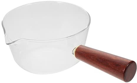 PRETYZOOM Bol à Nouilles En Verre Transparent 600 Ml Avec Poignée Latérale En Bois, Pot à Lait Multifonction, Saladier Cuisine Adapté Aux Desserts Et Salades, Usage Domestique Et Service Alimentaire