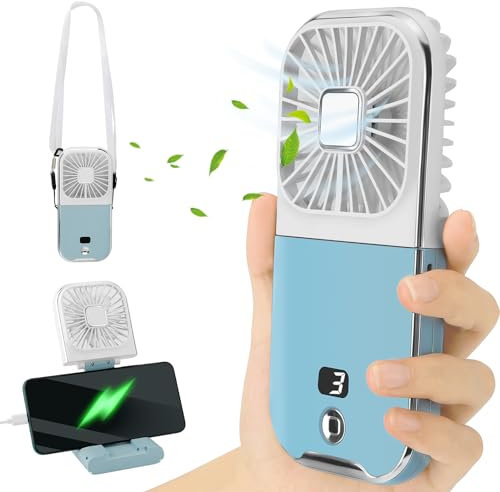 Handventilator Batteriebetrieben, USB Ventilator mit 3000mAH Wiederaufladbarer Akku, Mini Ventilator, Tragbarer Hand Ventilatoren USB,Klein Taschenventilator mit 4 Geschwindigkeiten für Zuhause Reisen