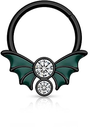 Agrewd Schwarze Fledermausflügel Septum Piercing Schmuck Glow in the Dark 16G Septum Ring 316L Edelstahl Septum Clicker Daith Creolen Daith Piercing Schmuck