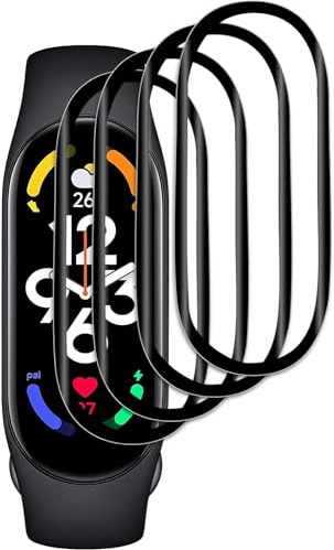 Jinyunlai Protector de Pantalla para Xiaomi Mi Band 7, [4 Piezas] Cobertura Completa 3D, Borde Curvado, Antiarañazos, Sin Burbujas, Antihuellas, Transparente HD PET Flexible Protector Pantalla