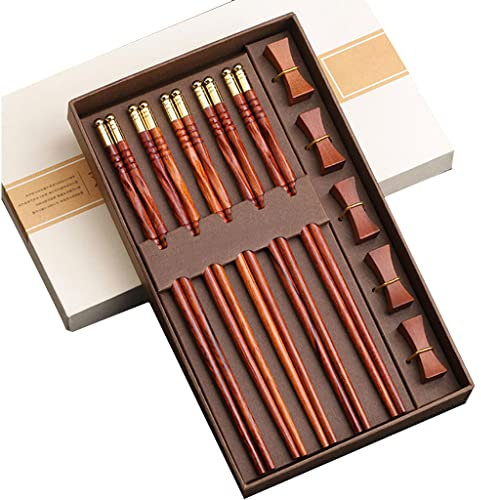GAROEN Set Regalo di Bacchette riutilizzabili in Legno con Custodia, Bacchette per Sushi Giapponesi, Bacchette Cinesi di Lusso in Legno Naturale (B)