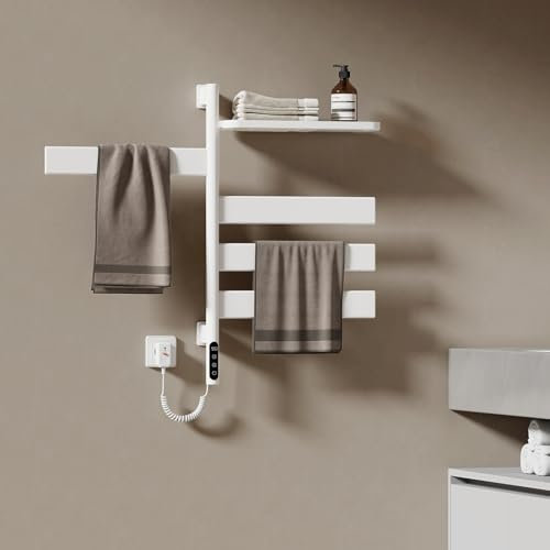EMKE Radiador de Toallas Eléctrico 76 x 45 cm, Termostato Inteligente WiFi, Radiador Eléctrico para Baño, Calentador de Toallas Eléctrico, Rotación de 180°, Blanco, 120W