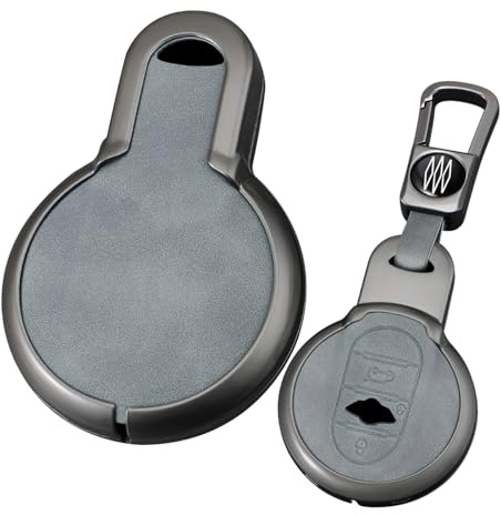 ontto Grau Autoschlüssel Hülle Schutzhülle Passt für BMW Mini Cooper F55 F56 F57 F54 F60 JCW Clubman Countryman John Cooper Works Leder Schlüsselhülle Gehäuse Schlüsselanhänger 3/4 Tasten Autozubehör