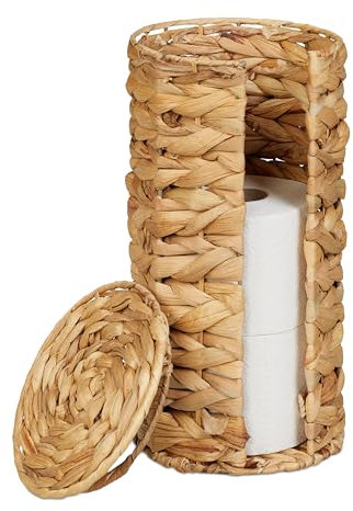 Relaxdays Portarotoli Carta Igienica, Contenitore Porta 3 Rotoli di Riserva, HxD 34x18 cm, in Giacinto d'Acqua, Naturale, Ferro, Fibra vegetale