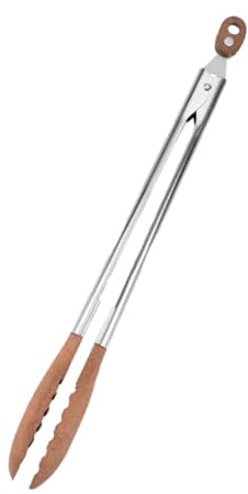 Warmhm Walnut Wooden Tongs for Serving and Grilling, 12-inch Stainless Steel Food Clip with Wooden Tips, Nonstick Cooking Salad Buffet BBQ Tool for Home and Outdoor Use