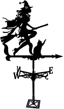 Veletas para cobertizos Veleta de Bruja y Gato Veleta de Acero Inoxidable de Metal con indicador de dirección del Viento, Veleta con Soporte de Metal para decoración de Patio y jardín al Aire Libre