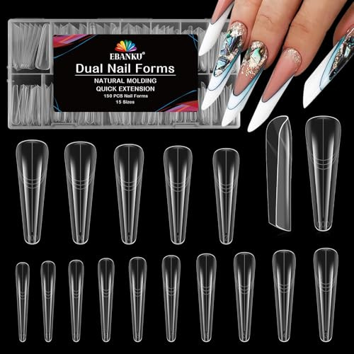EBANKU 150PCS Poppit Ongle Kit, Réutilisable Capsule Americaine Ongle Gel Nail d'extension Kit Stiletto Faux Ongles Couverture Complète, PMMA Gel Pose Manucure pour Femme Fille