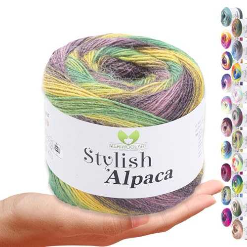 Stylish Alpaca Garn – Weiches Alpakawolle Strickgarn – 150g (525m) feines DK Wolle zum Stricken & Häkeln – Ideal für Pullover, Schals, Tuch, Babykleidung – Premium Multicolor Farbverlauf 7705