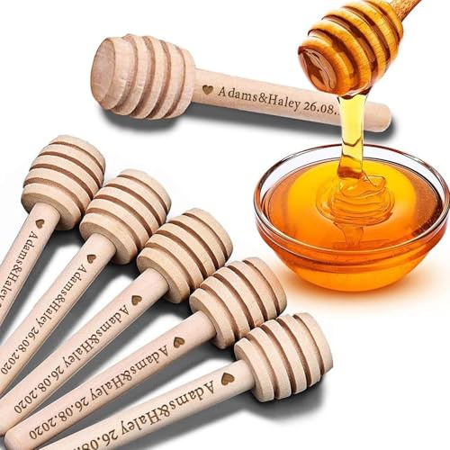 MINXLTD Cuillère À Miel en Bois Personnalisée, Bâtonnets De Miel Gravés, Cadeaux De Mariage for Invités, Abeille À Miel, Bâtonnet À Miel Personnalisé, Cadeau De Baptême for Invités(10pcs,10cm)