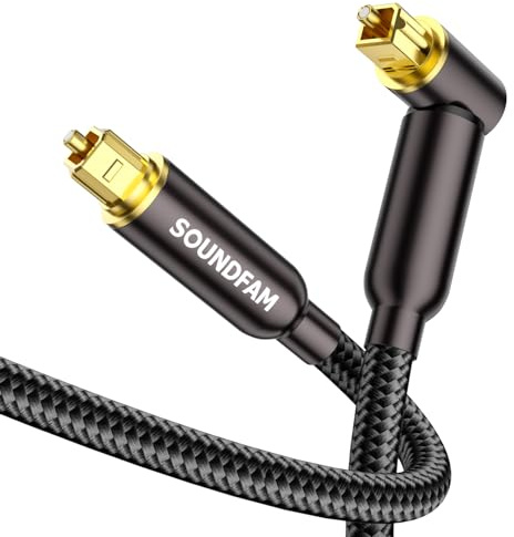 SOUNDFAM 90 Degree Optical Audio Cable 5M, Right Angle Toslink Optical Cable 90 Degree Gold-Plated Plug 360 Degree Rotation for Sound Bar, TV, PS4, Xbox, Home Theater (Black)