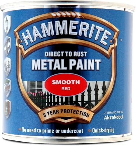 Hammerite Direct to Rust Metal Paint | Quick Drying | No Primer or Undercoat Needed | Up to 8 Years Rust Protection | Smooth Red | 250ml