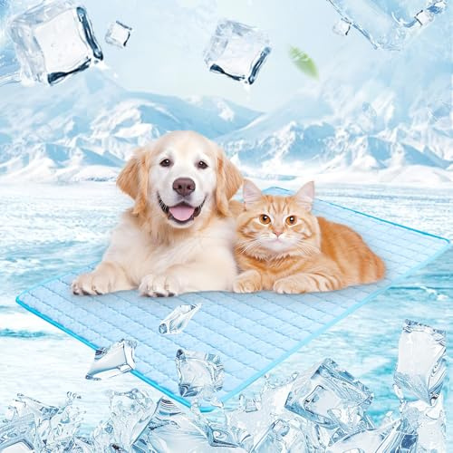 Topbashgo Kühlmatte Hund, 2025 New kühlmatte für Hunde, Hundekühlmatte für Hund & Katze Selbstkühlende Matte für Haustiere Summer Pet Ice Pad Abrieb- und Bissfest Natürliche Kühlung (Blau, S)