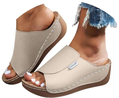 Klassiska Kvinnors Orthopediska Läder Anatomiska Sandaler Högklackade Pantoffer Bekväma Eleganta Lätta Hem Sandaler för Plantarfasciit Öppen Anti-slip Valvstöd Strand Havssandal 2025, Khaki, 37 EU