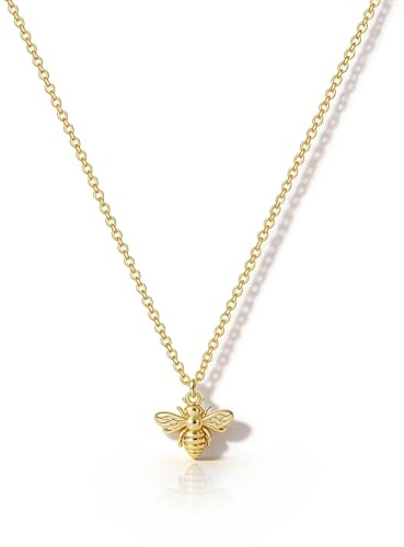 HANLI Gold Necklaces for Women – 14K Gold Plated Bee Pendant Necklace Trendy Simple Minimalist Everyday Jewelry