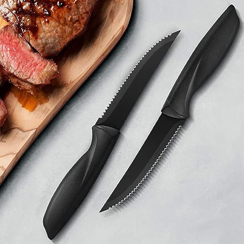 Générique Set de 8 Couteaux à Steak, Lame Dentelée Noire, 22 cm, Manche Ergonomique, 44g