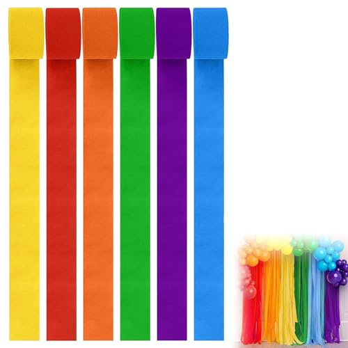 6 Rolls Crepe Paper Streamers Hanging Rainbow Streamers 6 Colors Party Crepe Paper Roll Streamer for Birthday, Wedding, and Holiday Party Decorations
