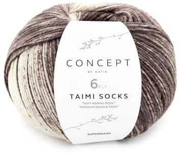 Stofftreff Santi Sockenwolle 6-fach von Katia TAIMI SOCKS Concept - 75% Merino Superwash, 25% Polyamid (Braun-100)