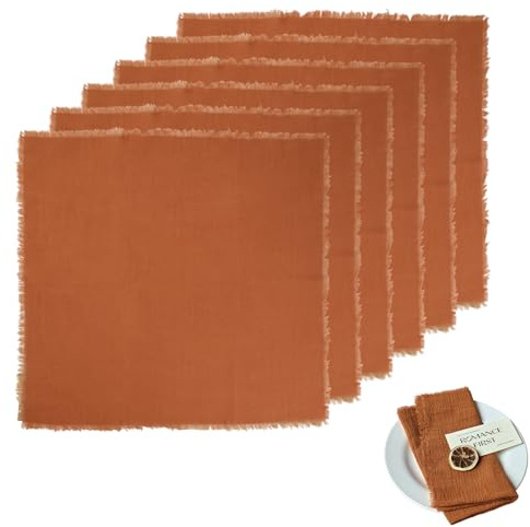 6 PCS Cloth Napkins 42 X 42cm Dinner Table Cotton Napkins Cotton Meal Mat With Fringe Versatile Square Rustic Fringe Napkins for Dinner, Wedding and Parties (Orange)