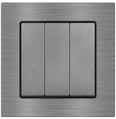 Conmutador Interruptor Pared Interruptor de luz pared 3 posiciones, 2 vías, 16 A, 250 V, panel aleación aluminio 82 mm * for escalera(Gray 3gang 2way)