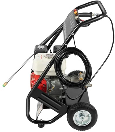 Limpiador de alta presión de gasolina 7,5 HP 170-190 bar, 2200 psi, 2,3 GPM, 5 boquillas, manguera de 8 pulgadas, ruedas antideslizantes, motor de gas, 4 tiempos, 3400 rpm, para patio, coche, terraza